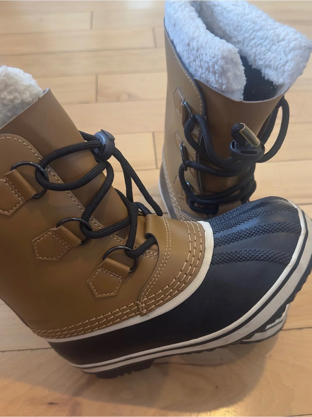 Sorel Kids Waterproof Brown and Black Snow Boots with Fleece Collar